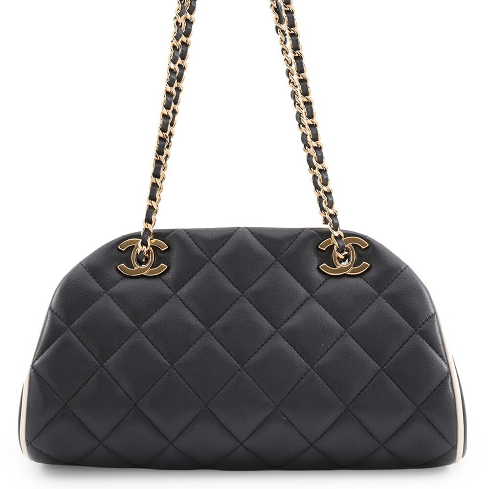 Chanel Chain Shoulder Bag Clutch Matelassé Coco Mark Lambskin AP5254 Black Ha...